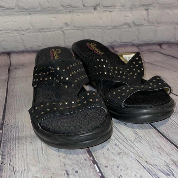 Skechers, black wedge sandals, size 9 - Picture 2 of 7